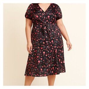 Modcloth Peace and Love Heart Cherry Button Down A-Line Dress Size S